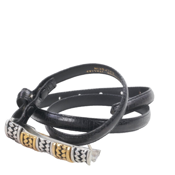 Vintage Vicenza Black Calfskin Leather Skinny Belt Silver  display picture 2